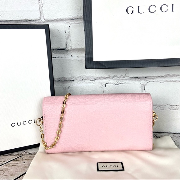 Gucci Marmont Gold Butterfly pink leather wallet crossbody - Picture 3 of 13